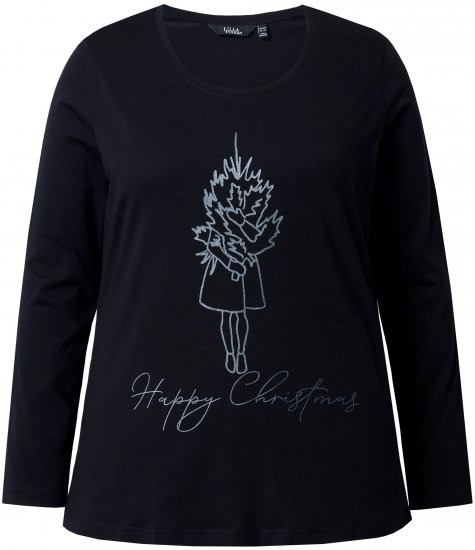 Ulla Popken Holiday Long Sleeve Graphic Tee Black - T-shirts imprimés pour femme - 