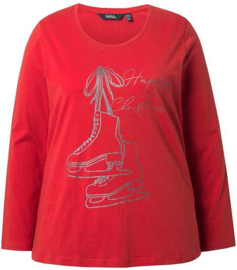 Ulla Popken Holiday Long Sleeve Graphic Tee Salsa Red - T-shirts imprimés pour femme - 