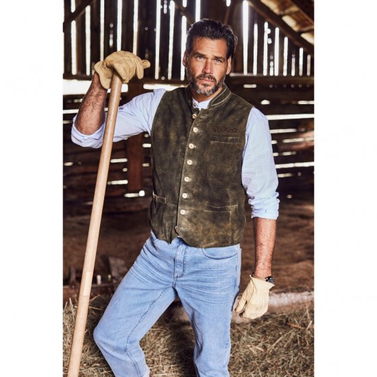 jP1880 Finest Goat Suede Traditional Vest Dark Brown - Trachten & Oktoberfest - Tenues Oktoberfest en grandes tailles (Trachten)