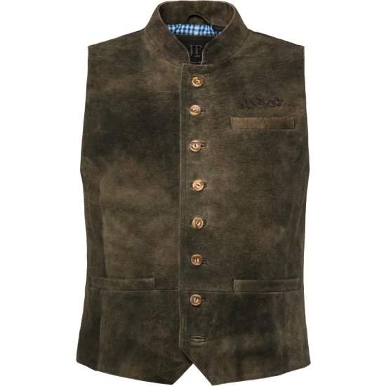 jP1880 Finest Goat Suede Traditional Vest Dark Brown - Trachten & Oktoberfest - Tenues Oktoberfest en grandes tailles (Trachten)