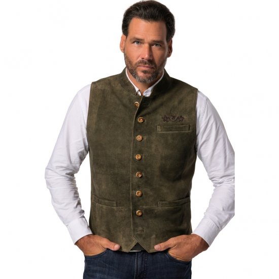 jP1880 Finest Goat Suede Traditional Vest Dark Brown - Trachten & Oktoberfest - Tenues Oktoberfest en grandes tailles (Trachten)
