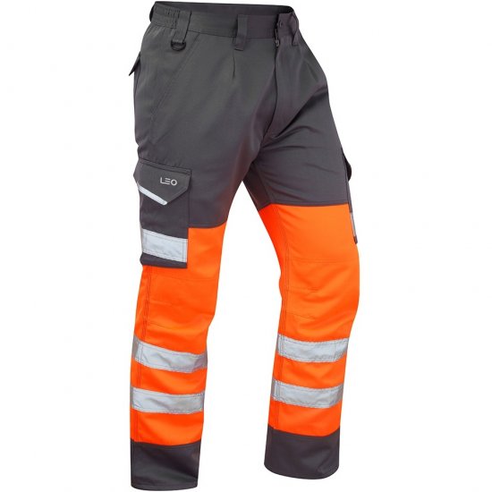 Leo Bideford Ecoviz Poly/Cotton Cargo Trouser Hi-Vis Orange/Grey - Vêtements de travail - Vêtements de travail grandes tailles