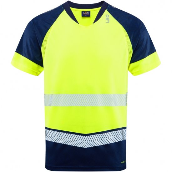 Leo Forda Ecoviz Performance+ Dual Colour T-Shirt Hi-Vis Yellow/Navy Print - Vêtements de travail - Vêtements de travail grandes tailles