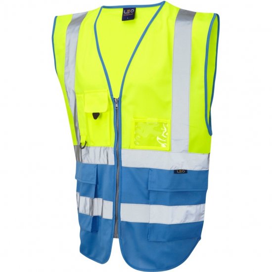 Leo Lynton Ecoviz Superior Waistcoat Hi-Vis Yellow/Deep Sky Blue - Vêtements de travail - Vêtements de travail grandes tailles