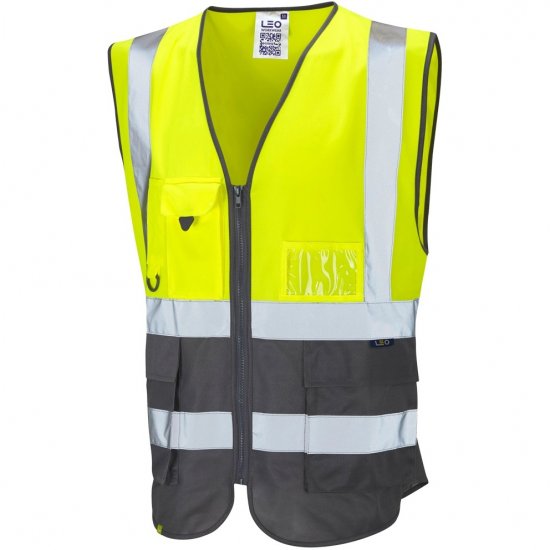 Leo Lynton Ecoviz Superior Waistcoat Hi-Vis Yellow/Grey - Vêtements de travail - Vêtements de travail grandes tailles