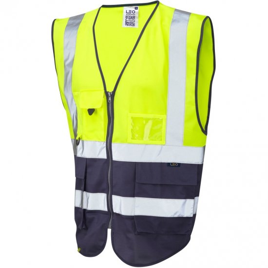 Leo Lynton Ecoviz Superior Waistcoat Hi-Vis Yellow/Navy - Vêtements de travail - Vêtements de travail grandes tailles