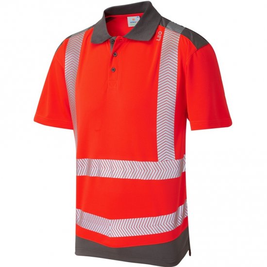 Leo Peppercombe Ecoviz Performance+ Dual Colour Polo Shirt Hi-Vis Red/Grey - Vêtements de travail - Vêtements de travail grandes tailles