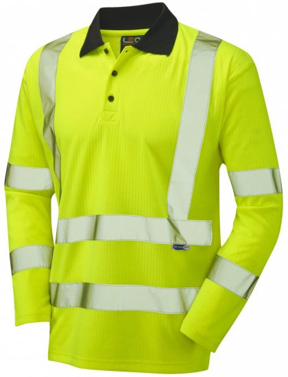 Leo Swimbridge Comfort L/S Polo Shirt Hi-Vis Yellow - Vêtements de travail - Vêtements de travail grandes tailles