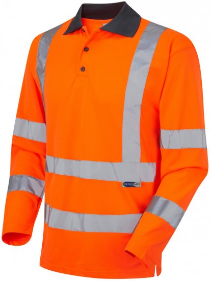Leo Woolsery Coolviz L/S Polo Shirt Hi-Vis Orange - Vêtements de travail - Vêtements de travail grandes tailles