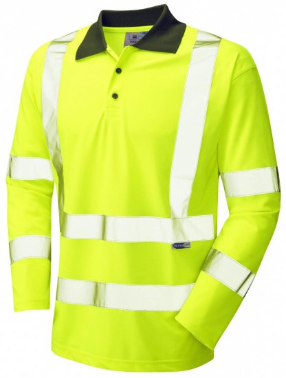 Leo Woolsery Coolviz L/S Polo Shirt Hi-Vis Yellow - Vêtements de travail - Vêtements de travail grandes tailles