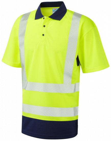 Leo Mortehoe Coolviz Plus Polo Hi-Vis Yellow/Navy - Vêtements de travail - Vêtements de travail grandes tailles