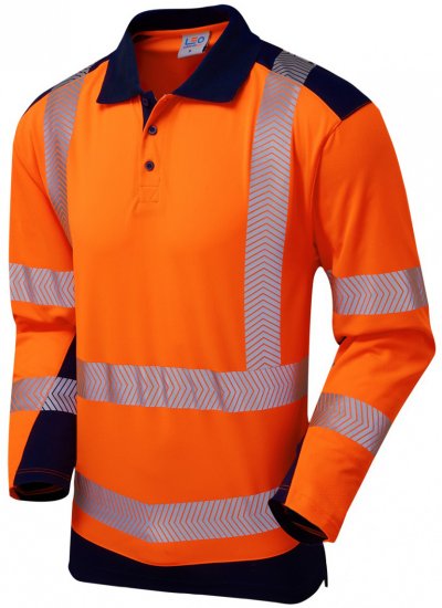 Leo Wringcliff Coolviz Plus L/S Polo Hi-Vis Orange/Navy - Vêtements de travail - Vêtements de travail grandes tailles