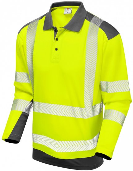 Leo Wringcliff Coolviz Plus L/S Polo Hi-Vis Yellow/Grey - Vêtements de travail - Vêtements de travail grandes tailles