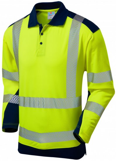 Leo Wringcliff Coolviz Plus L/S Polo Hi-Vis Yellow/Navy - Vêtements de travail - Vêtements de travail grandes tailles