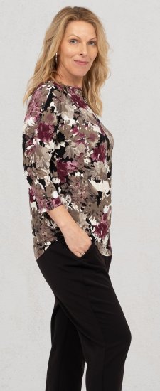 Scandinavian Caramel Flowers Blouse Purple and Brown - T-shirts imprimés pour femme - 