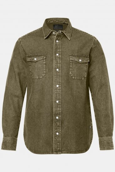 JP1880 Denim Shirt Long Sleeve Olive Green - Chemises - Chemises Grandes Tailles Hommes