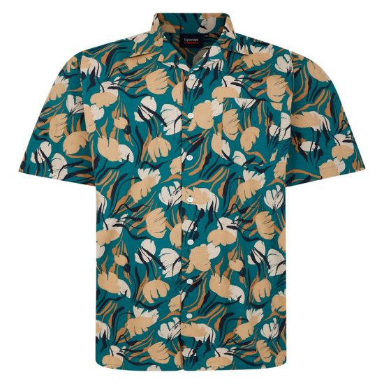 Espionage SH433 chemise manches courtes imprimé floral abstrait vert/taupe - Chemises - Chemises Grandes Tailles Hommes