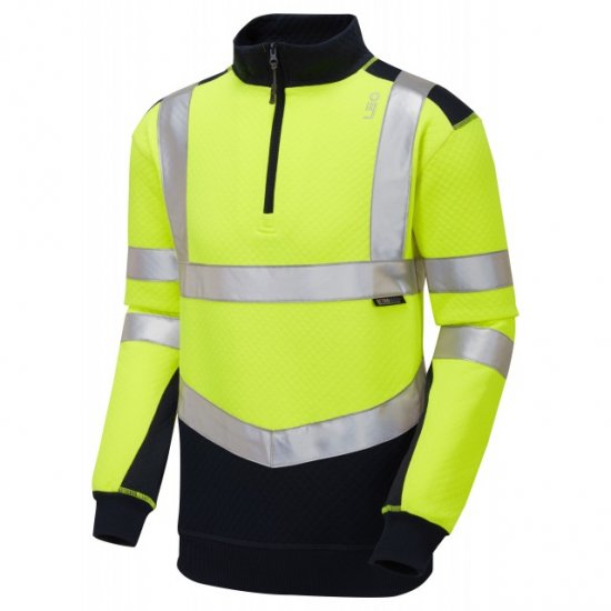 Leo Tapeley Ecoviz Dual Colour 1/4 Zip Sweatshirt Hi-Vis Yellow/Navy - Vêtements de travail - Vêtements de travail grandes tailles