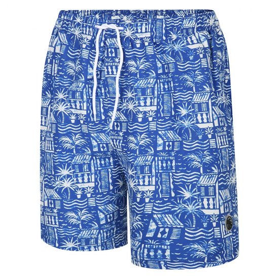 Espionage SW097 Short de Bain Imprimé Hawaïen Bleu Roi/Blanc - Vêtements de bain - Maillots/Shorts de bain Grande Taille pour Hommes 