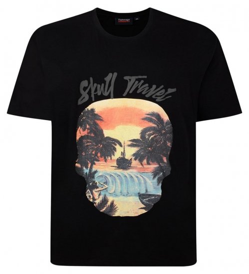 Espionage T432 Skull Travel T-shirt imprimé noir - T-shirts - T-shirts Homme Grande Taille